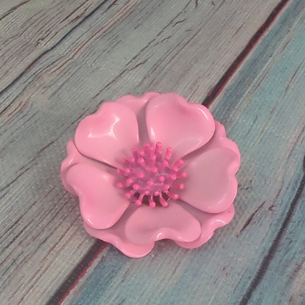 🌷🦋Vintage Flower Brooch Metal Pink Enamel Pin Large “Spring Time”🌷